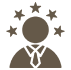 Person silhouette with five stars above.